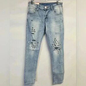 Women's Maison KoKo Jeans Distressed Silver embellisments Skinny Blue Sz M